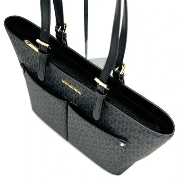 Michael Kors Jet Set Medium Pocket Tote Bag & Double Zip Wallet Black Multi